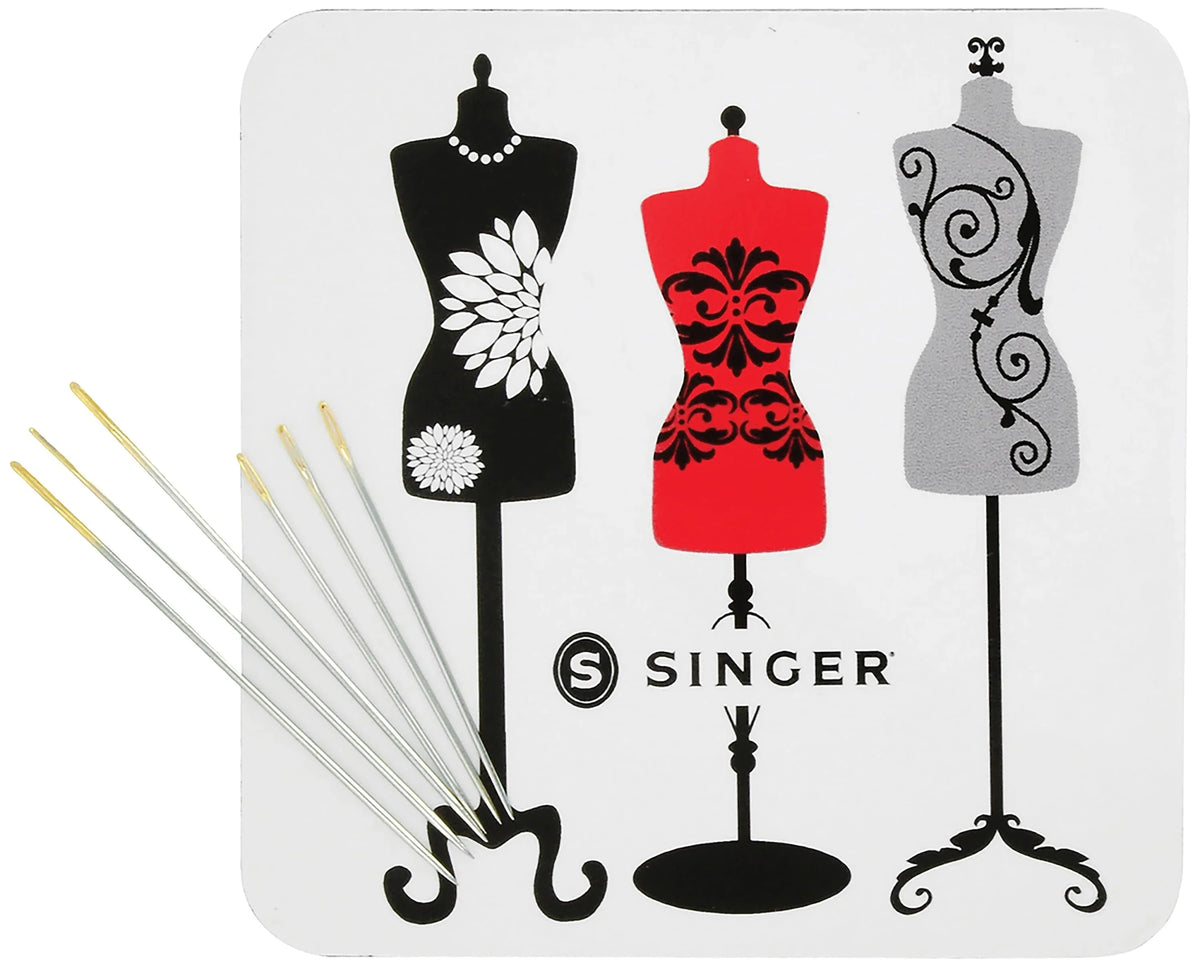 Dress form Decorative Magnet with 6 Singer Gold Eye Embroidery Needles | sewing notions