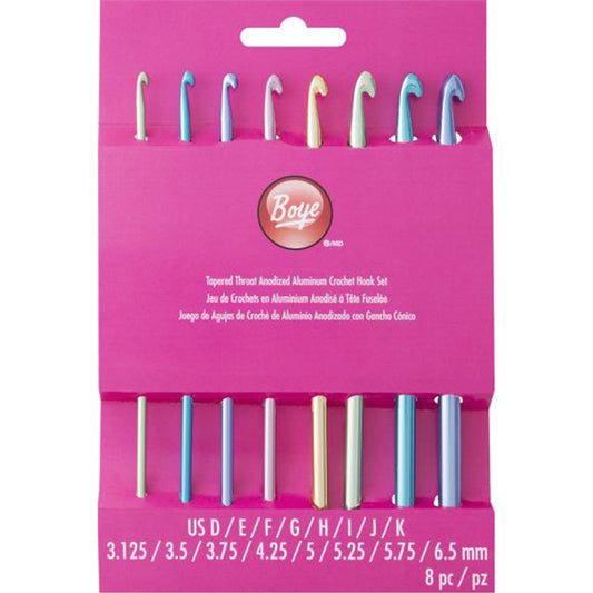 Boye 6" Lightweight Aluminum Crochet Hook Set of 8 and individual hooks | crochet accessories, starter crocheter set