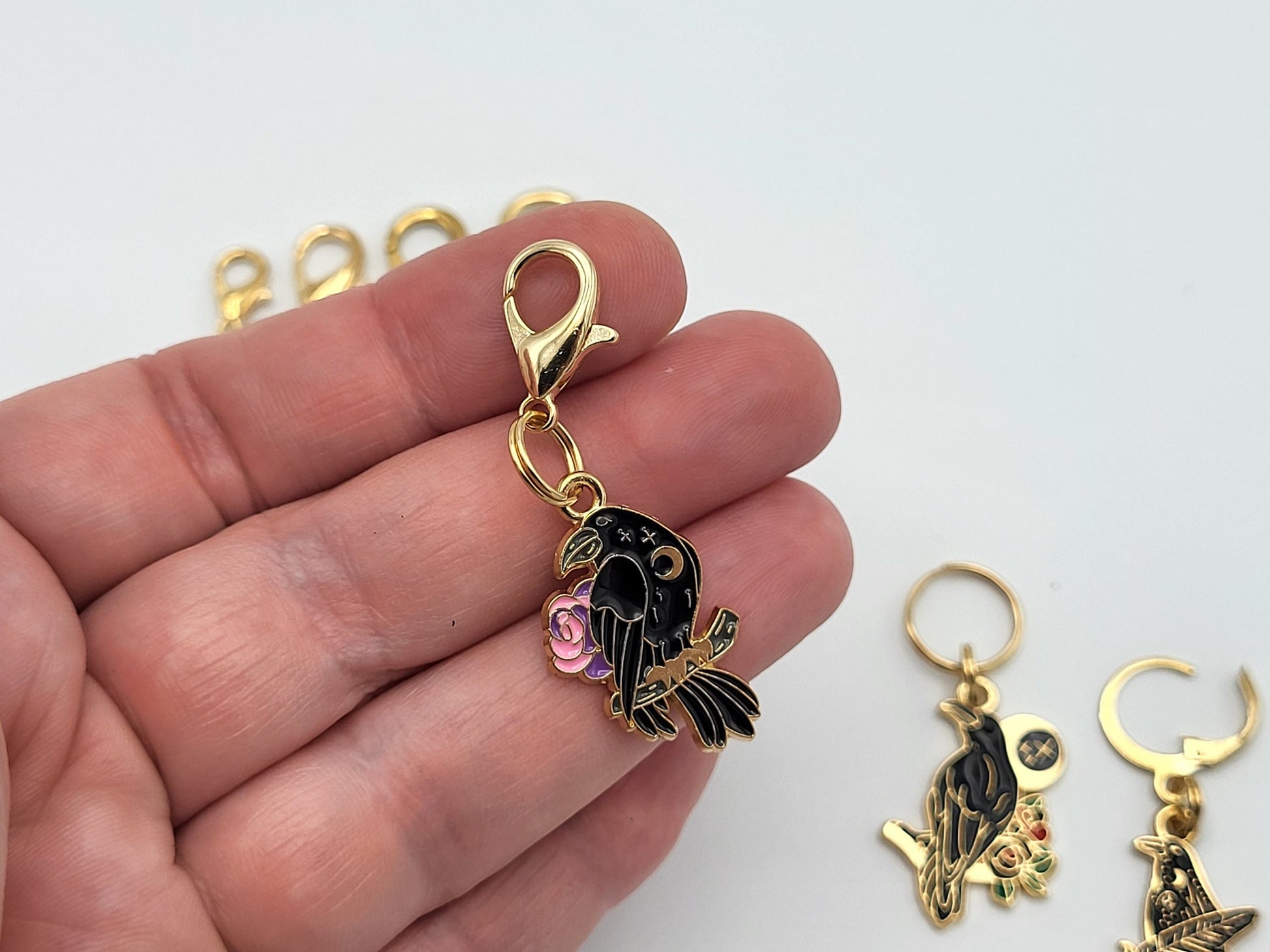 Black Raven Stitch Markers for Knitting 3pc | Crochet stitch marker, progress keeper, project bag charm, crochet accessory