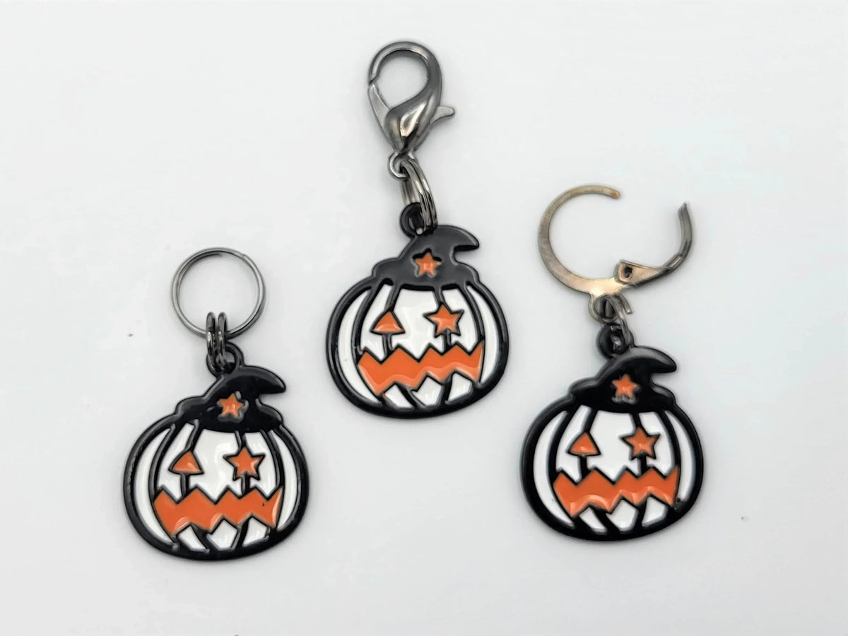 Halloween White Pumpkin Jack O' Lantern Stitch Markers for Knitting 3pc | Crochet stitch marker, project bag charm, crochet accessory