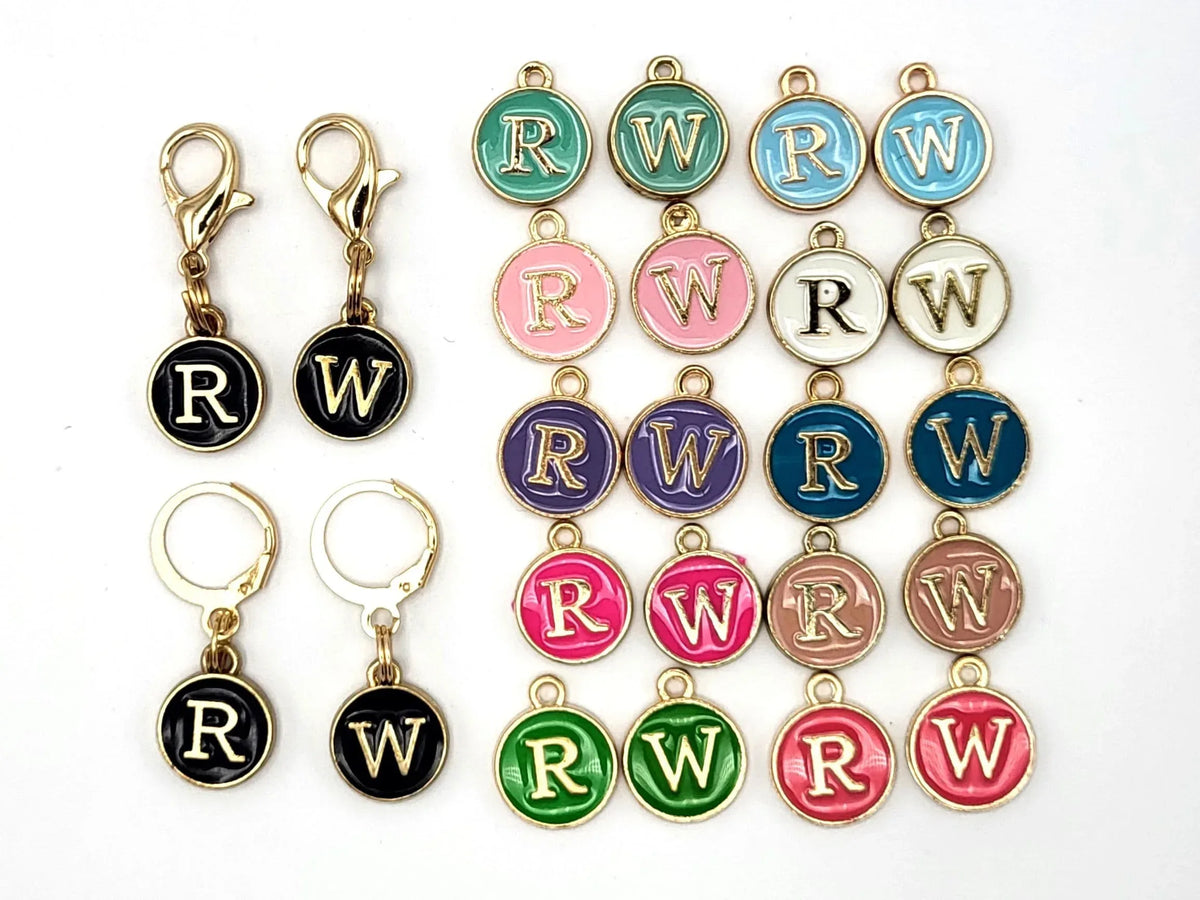 Right Side and Wrong Side Stitch Reminders for knitting and crochet, Enamel Charms multi-colors