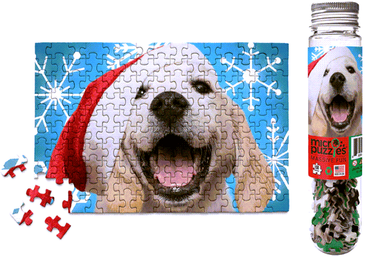 Micro Puzzles - Holidays - Santa Paws Dog, small 4x6" jigsaw puzzle, 150 pieces