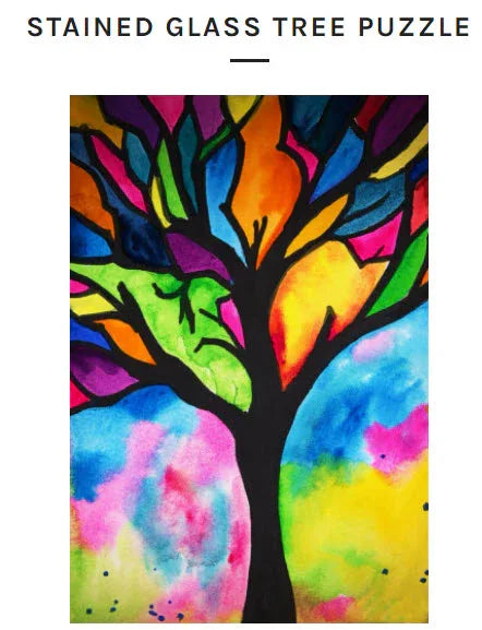 Micro Puzzles - Stained Glass Tree, small 4x6" jigsaw puzzle, 150 pieces