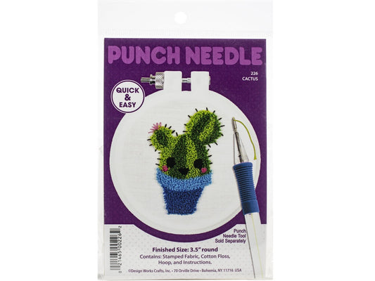 Design Works Punch Needle Kit 3.5" Round - Cactus