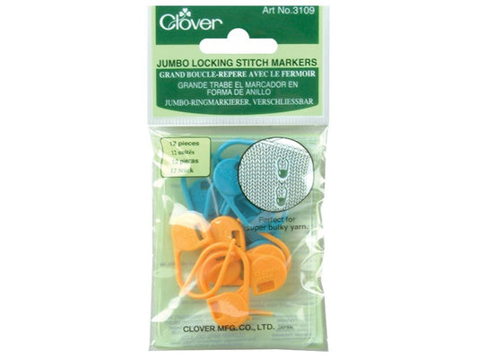 Clover Jumbo Locking Stitch Markers for Knitting and Crochet, Plastic Safety Pins, 12 count