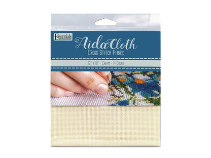 Aida cloth cross stitch fabric package with a hand holding fabric
