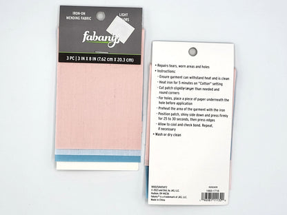 Set of 2 Iron-On Mending Fabric, 3pc 3"x8" Light colors - Fabany