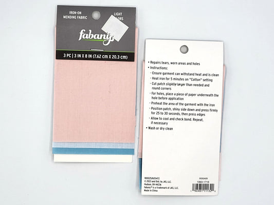 Set of 2 Iron-On Mending Fabric, 3pc 3"x8" Light colors - Fabany