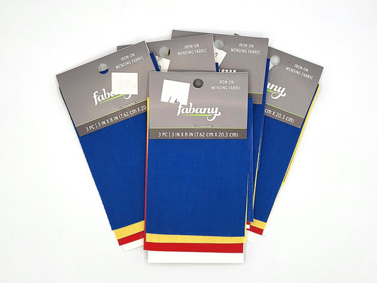 Set of 5, Iron-On Mending Fabric, 3pc 3"x8" Primary colors - Fabany