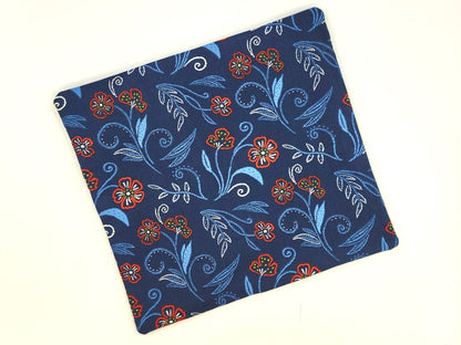 Blue Floral Print Project Bag for Cross Stitch, Embroidery, and Sewing Notions Storage | 12x11.25" medium