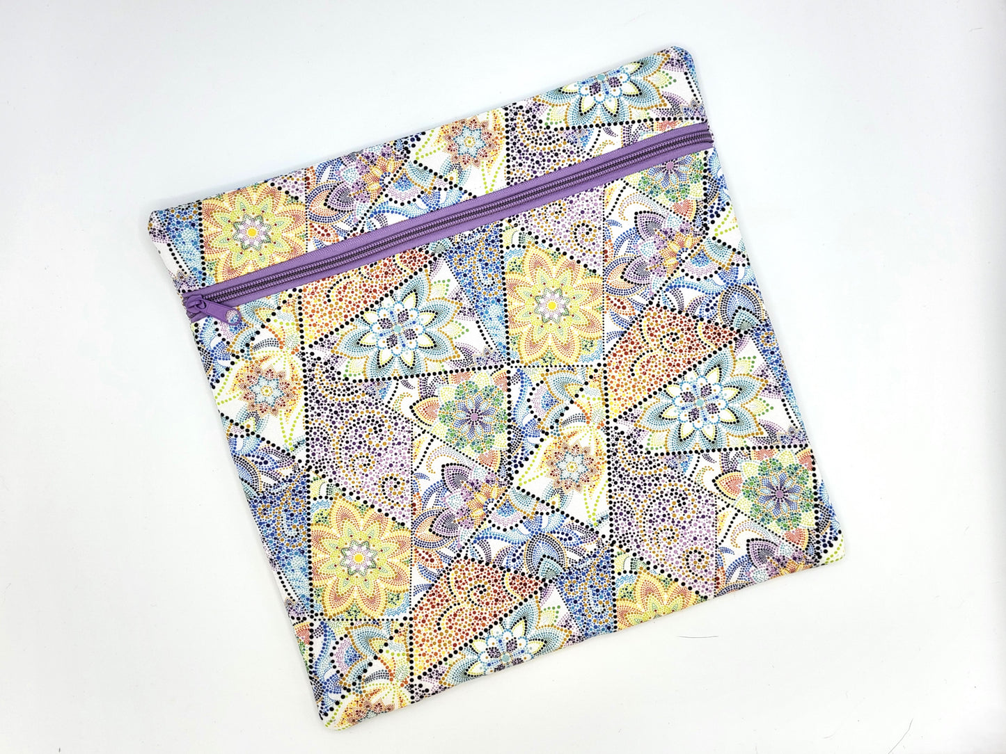Mosaic Mandala Print Project Bag for Cross Stitch, Embroidery, and Sewing Notions Storage | 12x12" medium
