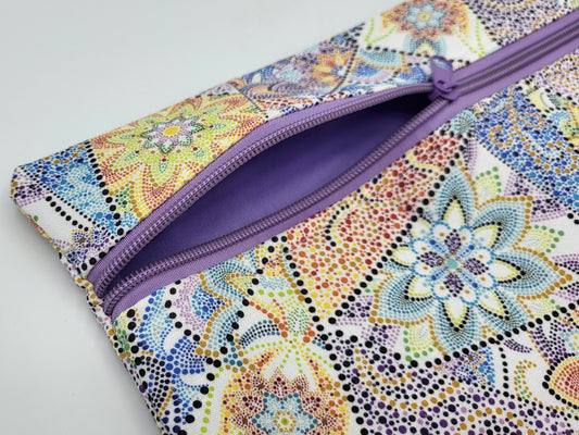 Mosaic Mandala Print Project Bag for Cross Stitch, Embroidery, and Sewing Notions Storage | 12x12" medium