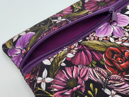 Purple Floral Print Project Bag for Cross Stitch, Embroidery, and Sewing Notions Storage | 11.75x11.25" medium