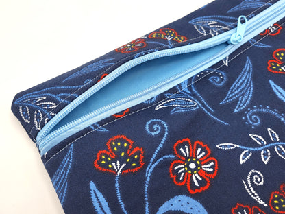 Blue Floral Print Project Bag for Cross Stitch, Embroidery, and Sewing Notions Storage | 12x11.25" medium