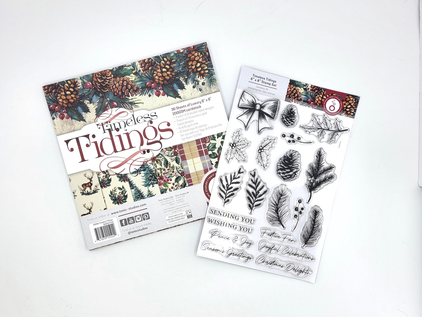 Christmas Paper Crafting 8"x8" cardstock and 6"x8" Stamp Set, Timeless Tidings