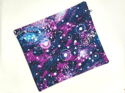 Purple Galaxy Print Project Bag for Cross Stitch, Embroidery, and Sewing Notions Storage | 13.5x11.75" medium