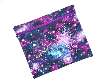 Purple Galaxy Print Project Bag for Cross Stitch, Embroidery, and Sewing Notions Storage | 13.5x11.75" medium