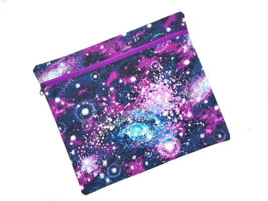 Purple Galaxy Print Project Bag for Cross Stitch, Embroidery, and Sewing Notions Storage | 13.5x11.75" medium