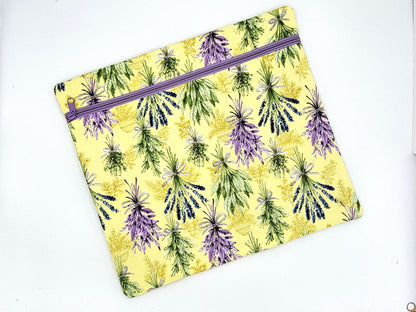 Lavender Floral Print Project Bag for Cross Stitch, Embroidery, and Sewing Notions Storage | 13.5x12" medium