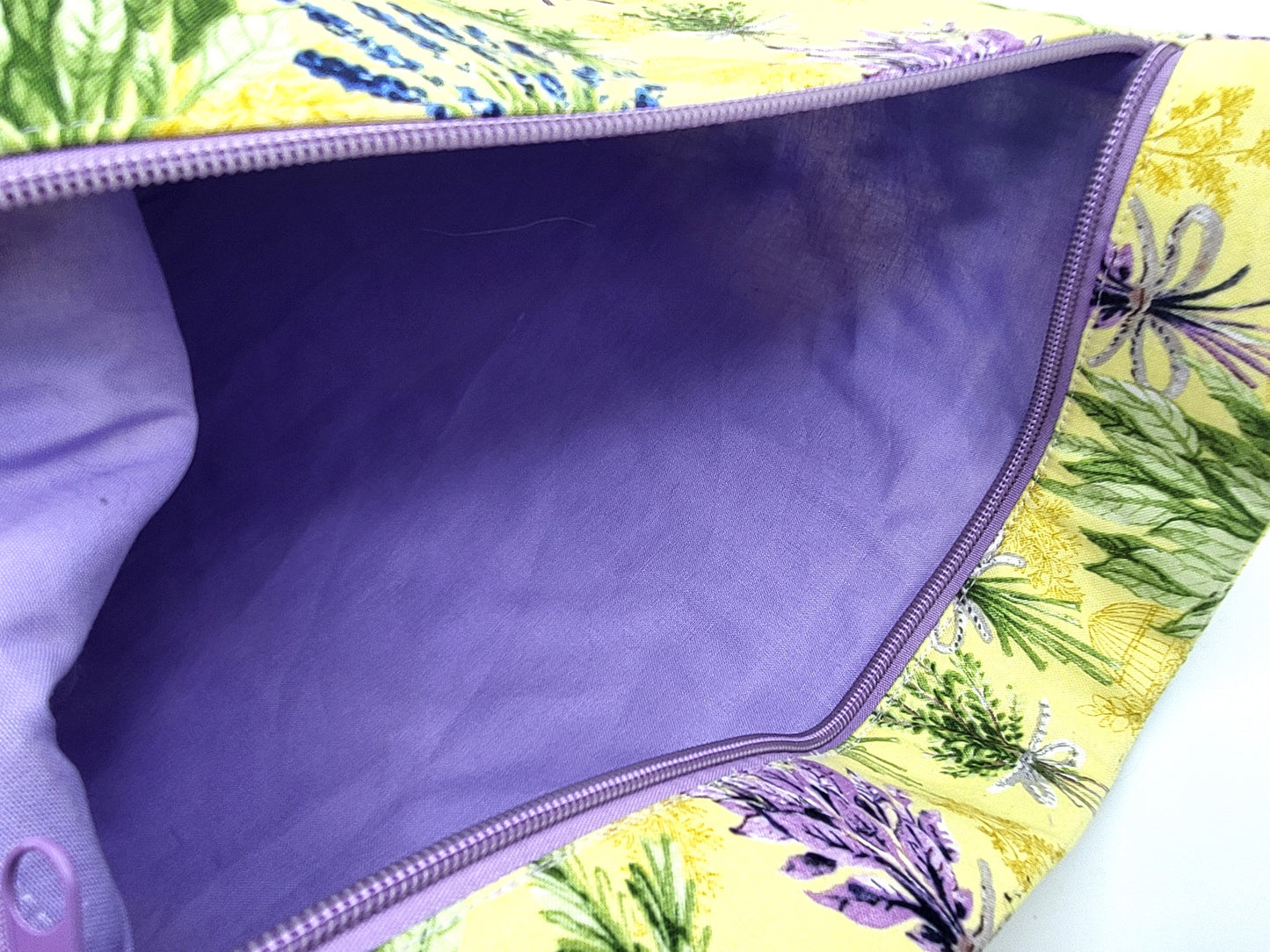 Lavender Floral Print Project Bag for Cross Stitch, Embroidery, and Sewing Notions Storage | 13.5x12" medium