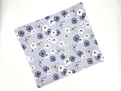 Periwinkle Blue Pansy Floral Print Project Bag for Cross Stitch, Embroidery, and Sewing Notions Storage | 13.75x12" medium