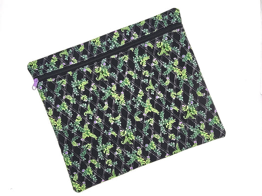 Black Trellis Floral Print Project Bag for Cross Stitch, Embroidery, and Sewing Notions Storage | 13.75x11.75" medium