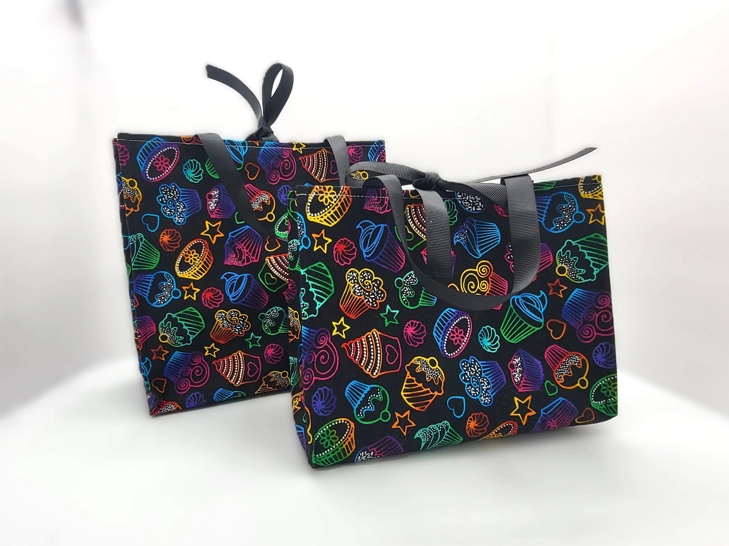 Small Fabric Birthday Gift Bag, Neon Cupcakes