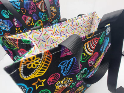 Small Fabric Birthday Gift Bag, Neon Cupcakes