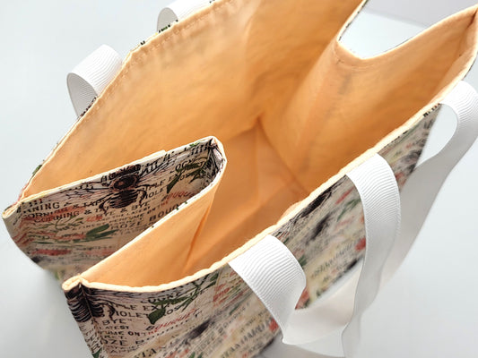 Small Reusable Fabric Gift Bag – All Occasion, Vintage Rose & Bee Print