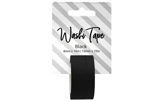 Washi Tape 8mm & 15mm x 10m - Black