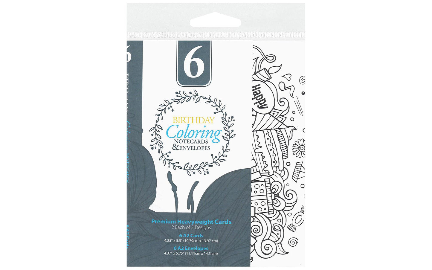 Birthday Coloring Cards for Adults - 6 Premium Cards & Envelopes
