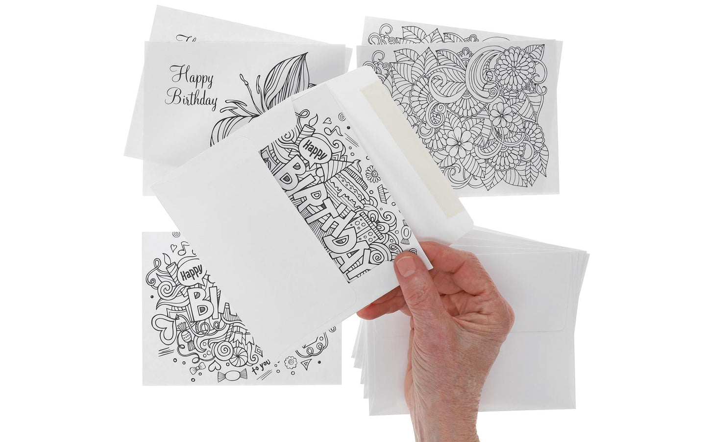 Birthday Coloring Cards for Adults - 6 Premium Cards & Envelopes