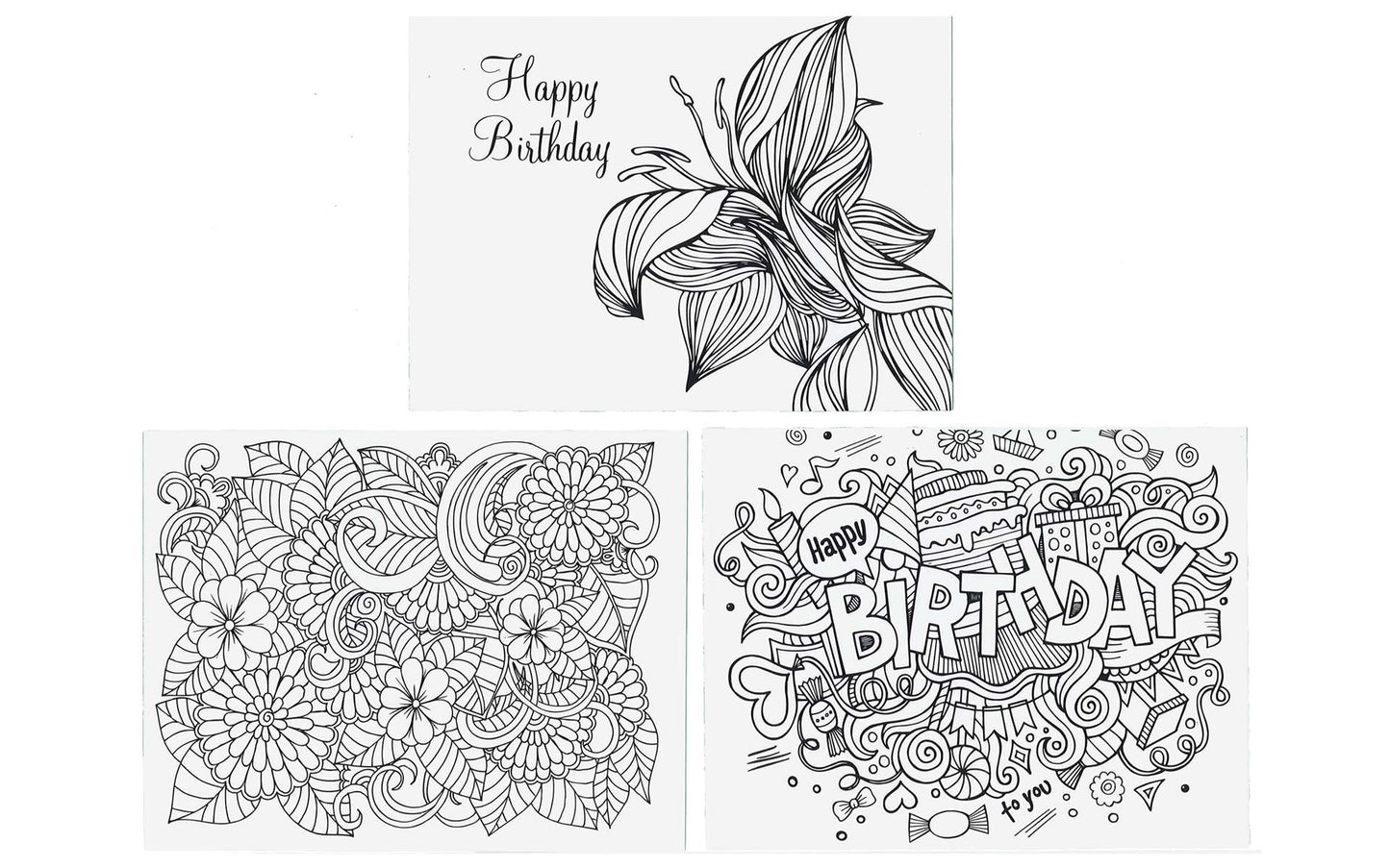 Birthday Coloring Cards for Adults - 6 Premium Cards & Envelopes
