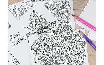 Birthday Coloring Cards for Adults - 6 Premium Cards & Envelopes