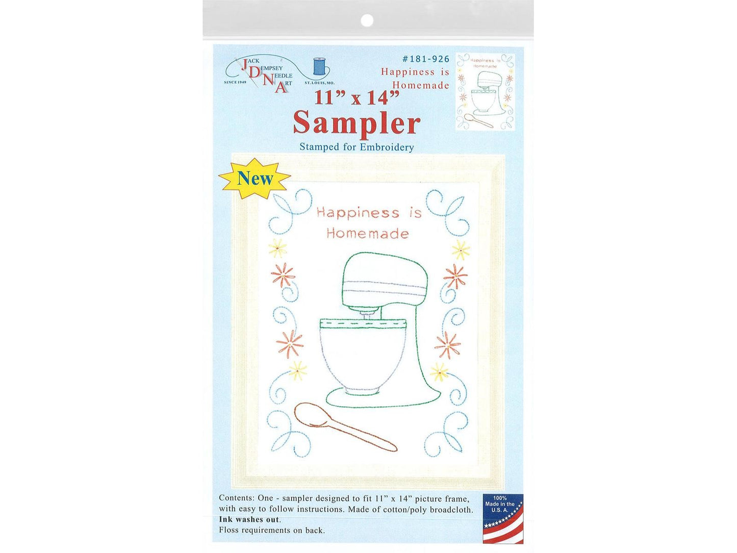 Jack Dempsey Sampler 11x14" - Happiness is Homemade - Embroidery project on white fabric