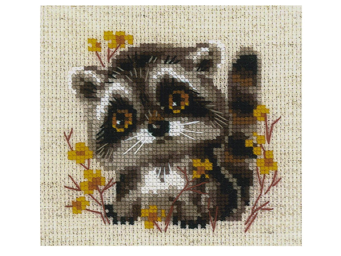 Riolis Cross Stitch Kit 5" x 5", 14ct, Little Raccoon