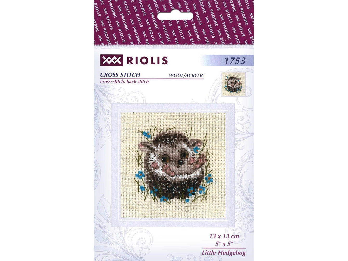 Riolis Cross Stitch Kit 5" x 5", 14ct, Little Hedgehog