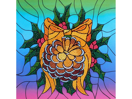 Diamond Art Kit Beginner 8x8" Stained Glass Pinecone Wreath