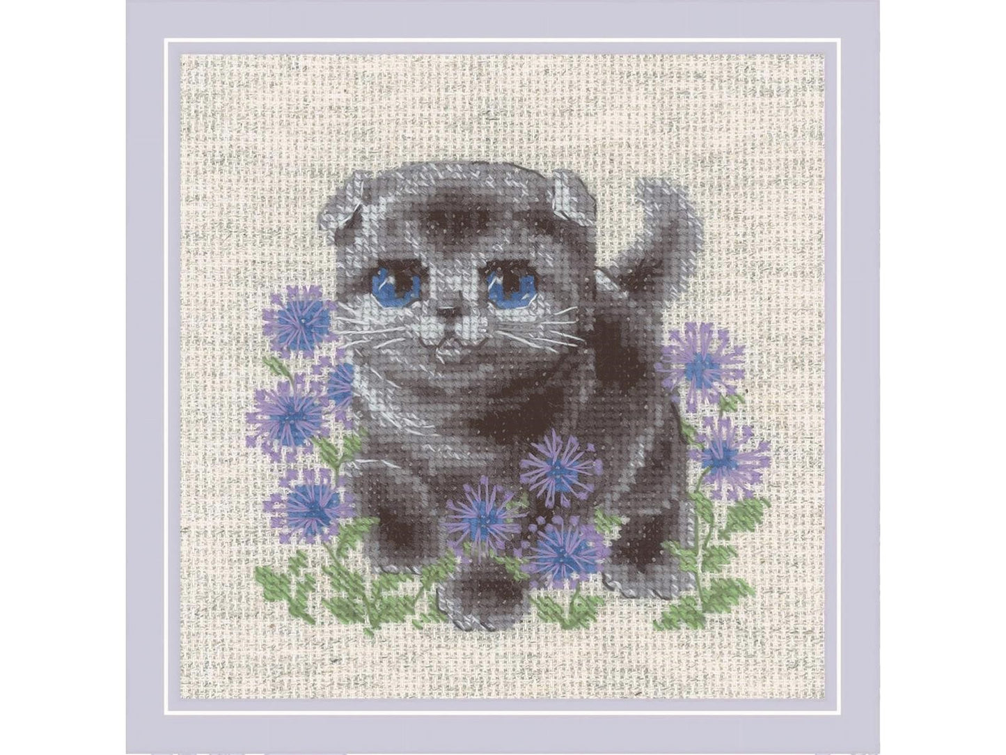 Riolis Cross Stitch Kit 6" x 6", 14ct, Lop-eared Kitten