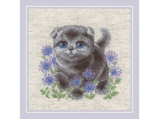 Riolis Lop-eared Kitten Cross Stitch Kit - 6"x6" 14-Count Aida with Embellishments