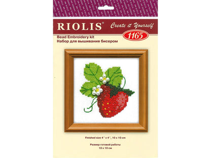 Riolis Beaded Cross Stitch Kit 4" x 4", 14ct, Garden Strawberries