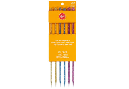 Acrylic 10" Boye Glitter Single-point Knitting Needles, 3 sets - Sizes US8, US9, US10