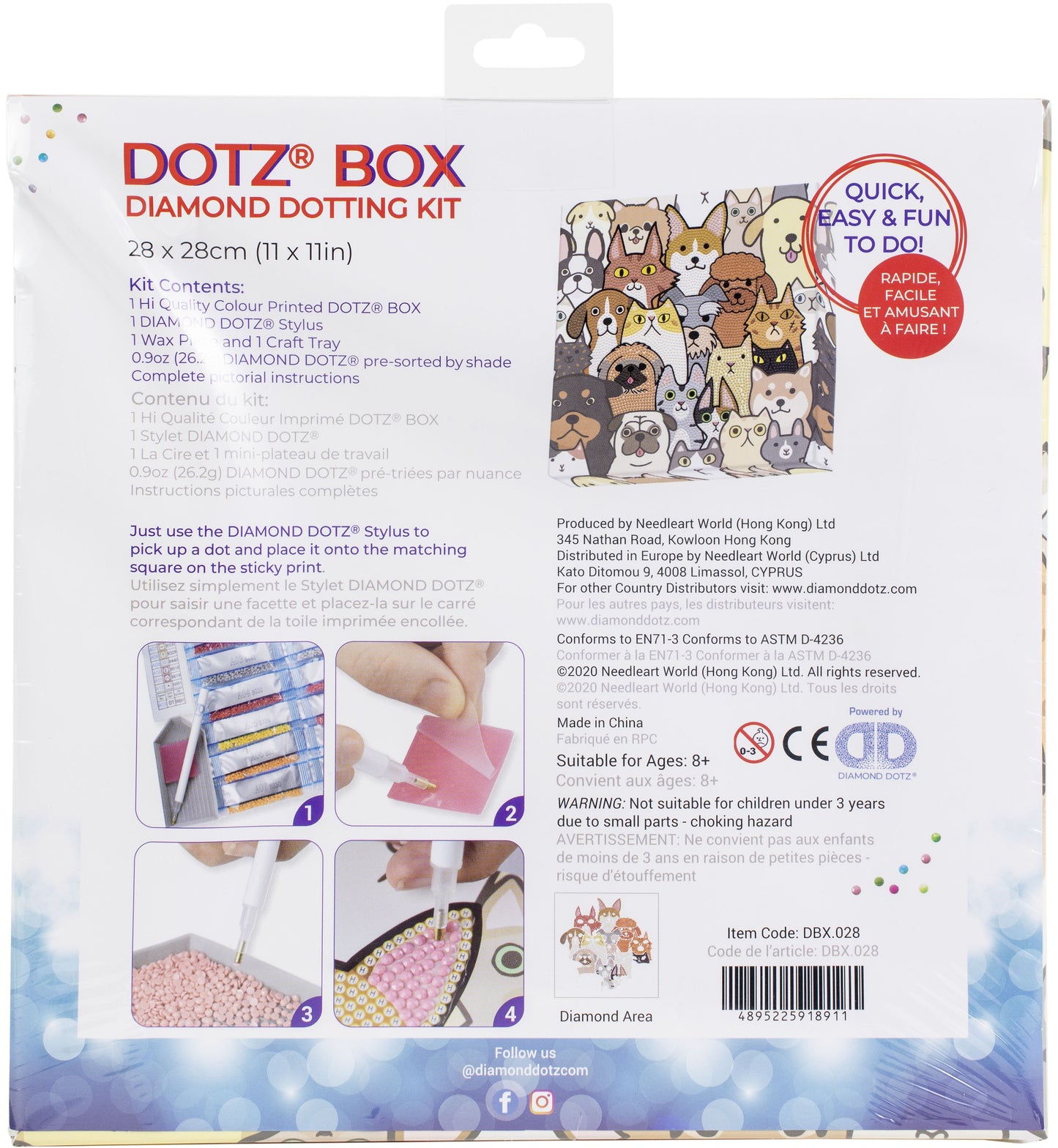 Diamond Dotz, Diamond Art Box Kit 11"X11" - Dogs & Dotz