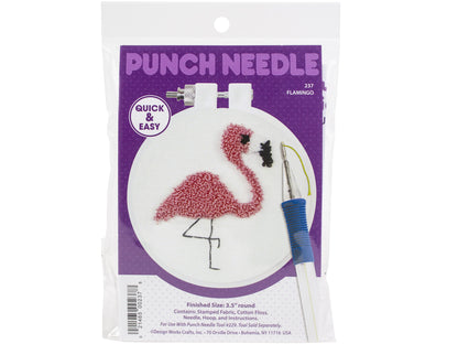 Beginner Punch Needle Kit 3.5" Round - Flamingo | easy DIY Craft Kit by Design Works