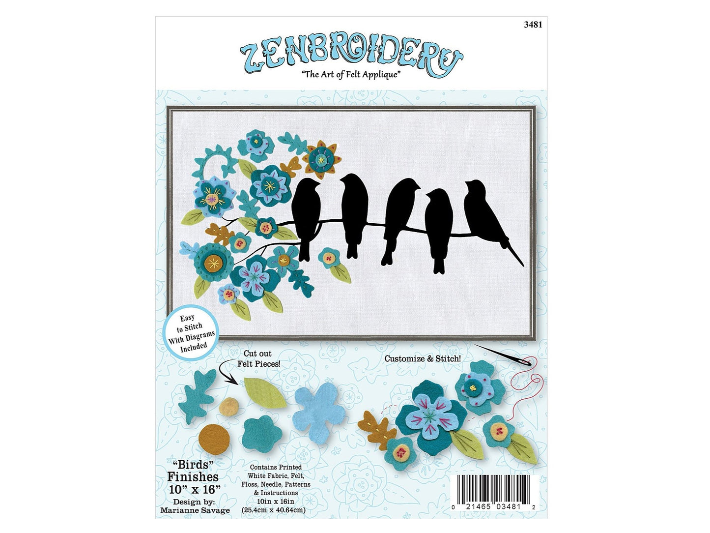 Felt Collage Applique Kit 10"X16" - Bird Silhouette - Zenbroidery