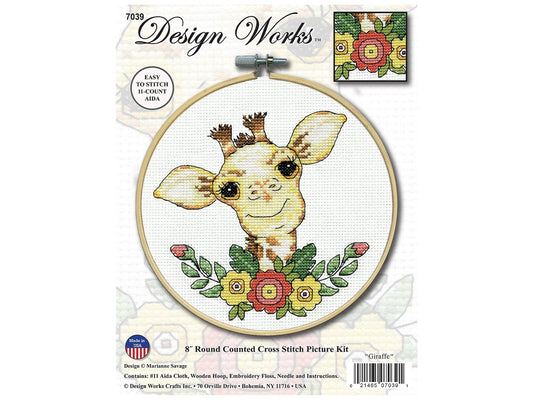 Design Works Counted Cross Stitch Kit, 8" Round, Giraffe 11ct