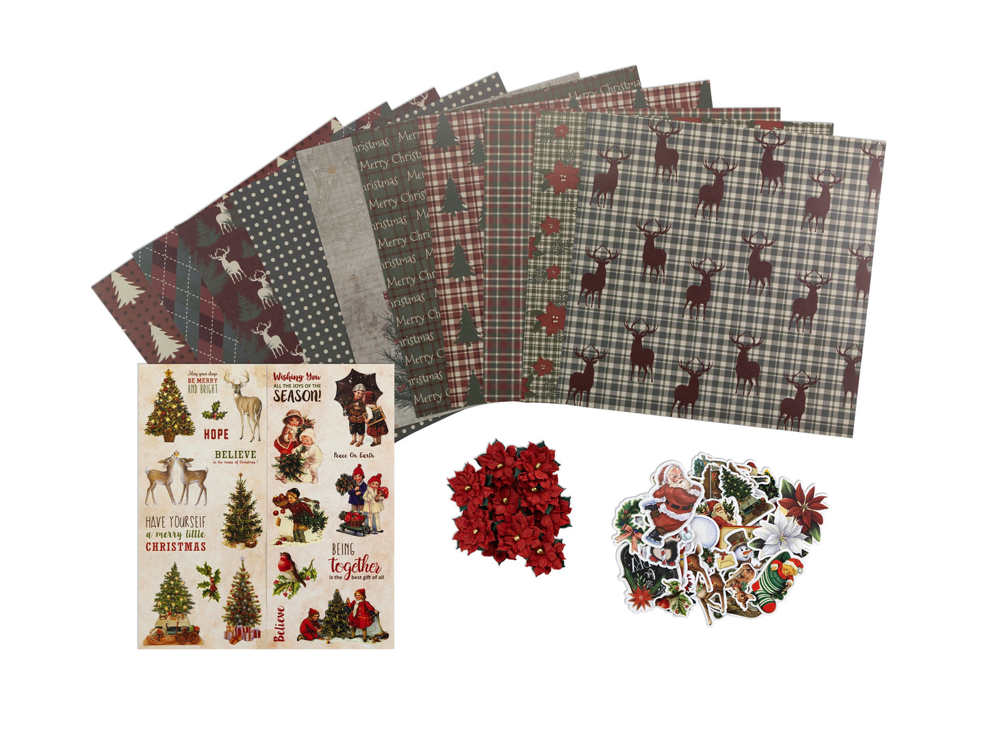 Christmas Paper Crafting Kit 12"x12", Christmas Cheer, Little Birdie, 50pcs