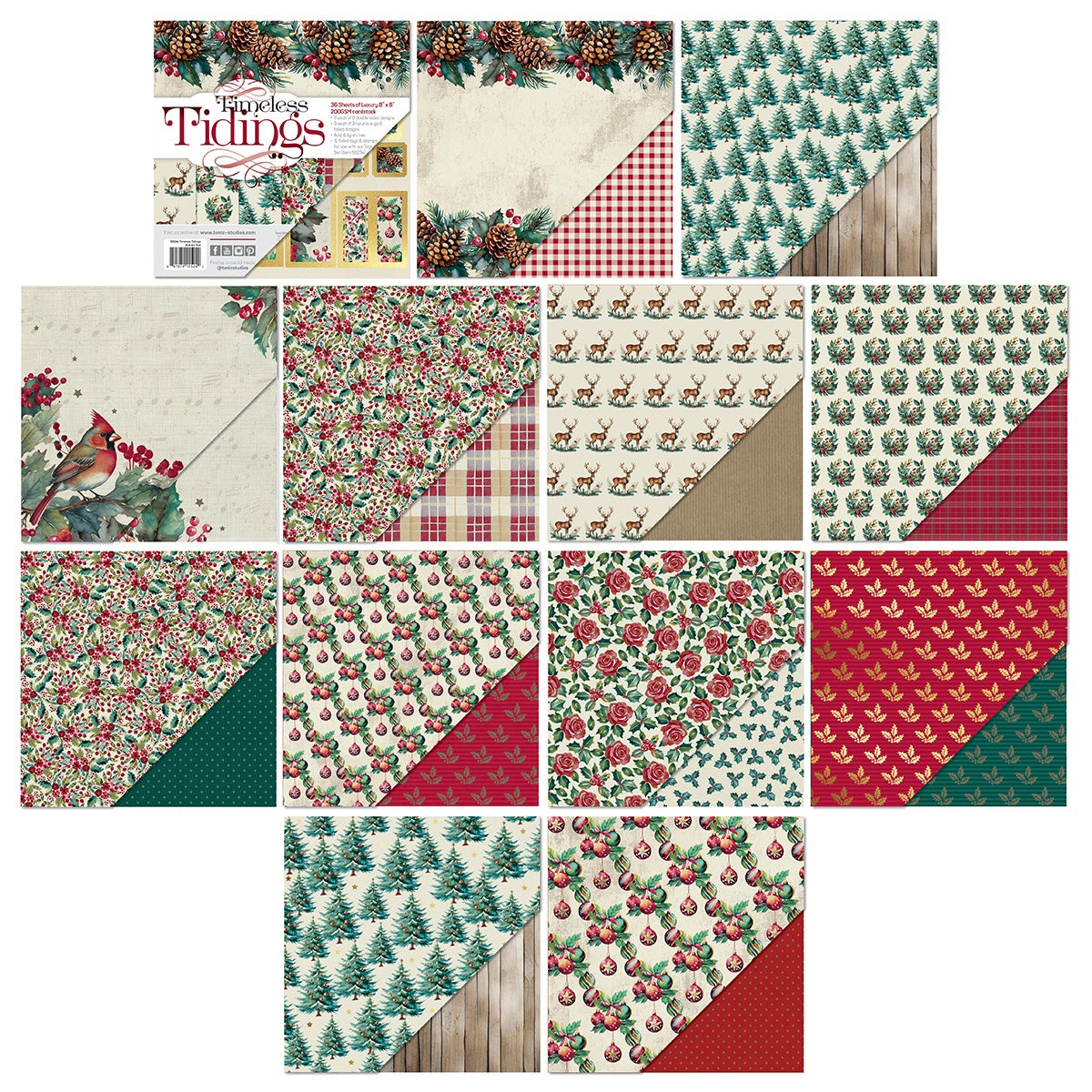 Christmas Paper Crafting 8"x8" cardstock and 6"x8" Stamp Set, Timeless Tidings