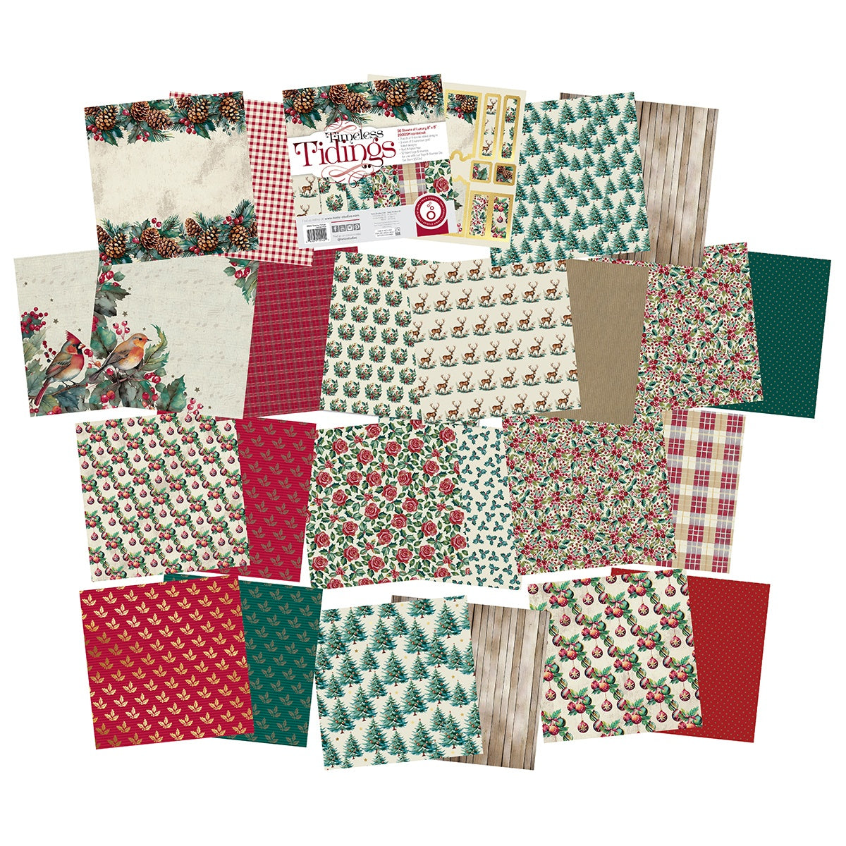Christmas Paper Crafting 8"x8" cardstock and 6"x8" Stamp Set, Timeless Tidings