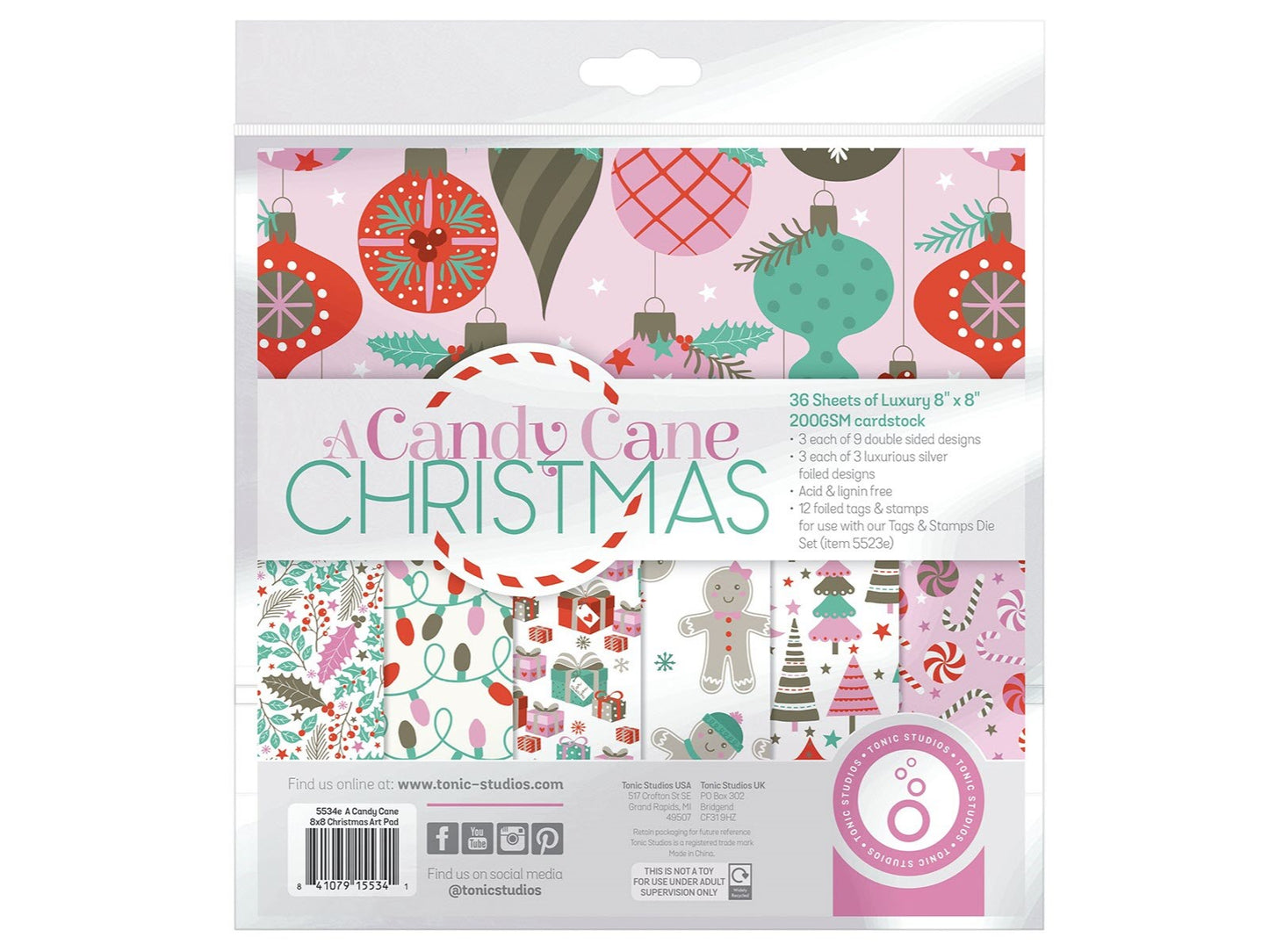 Christmas Paper Crafting Set Cardstock and Foiled Toppers, A Candy Cane Christmas